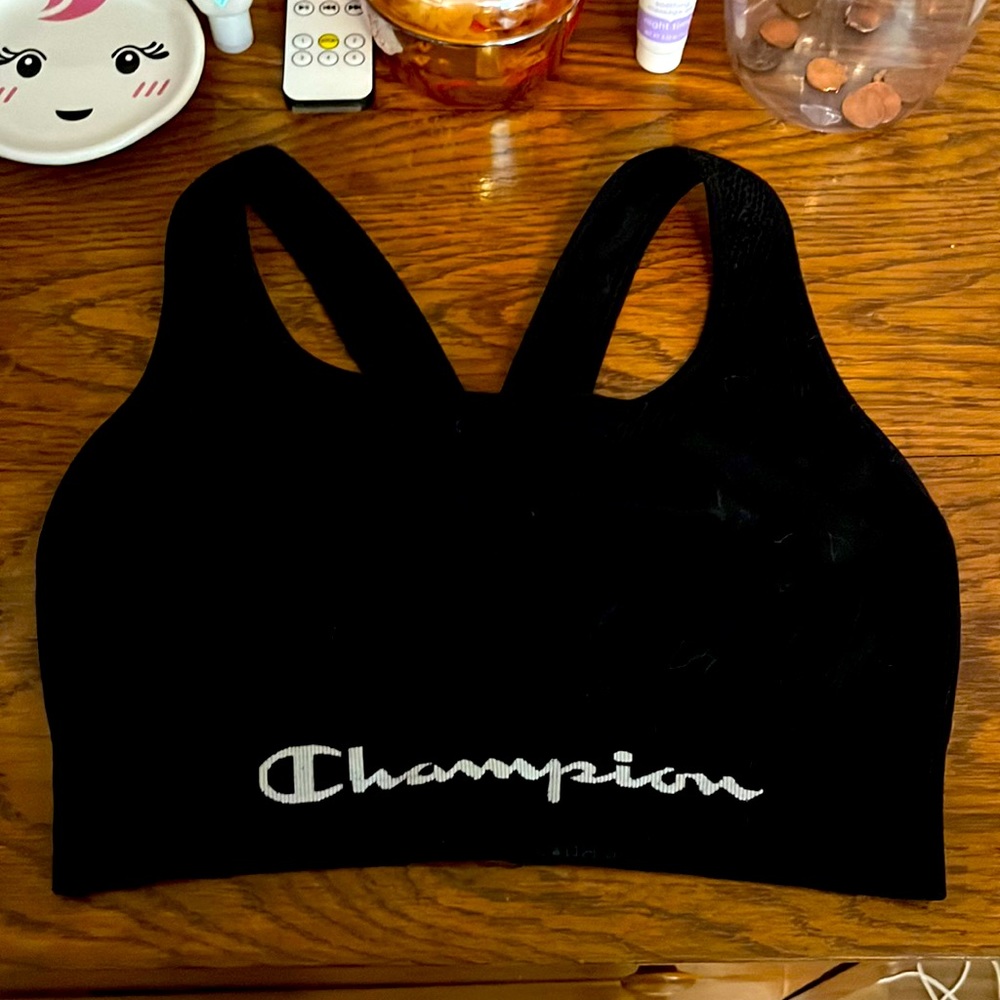 NWOT : GIRLS BLACK CHAMPION SPORTS BRA : SIZE LARGE